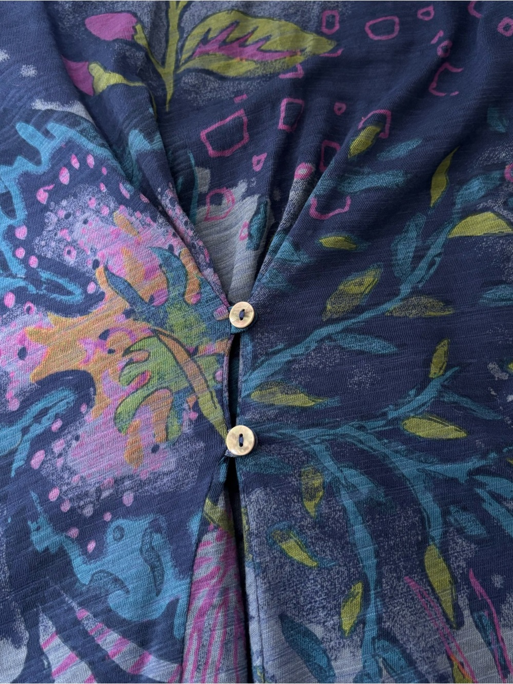 Fresh Produce Floral Tunic Top Blue 3/4 Sleeve Cotton Size Large Artsy - Picture 10 of 16